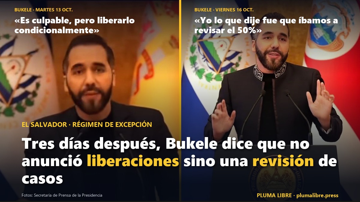 Nayib Bukele en las conferencias del 13 y del 16 de octubre, lado a lado