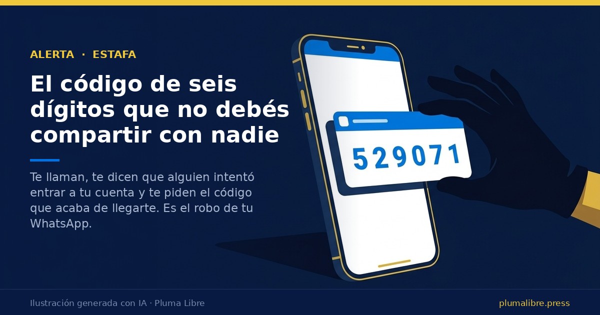Ilustración de una mano enguantada que toma un código de seis dígitos de la pantalla de un teléfono